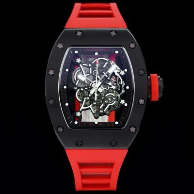RICHARD MILLE Watch Cost RM055 Black Ceramic Red Rubber Strap watch